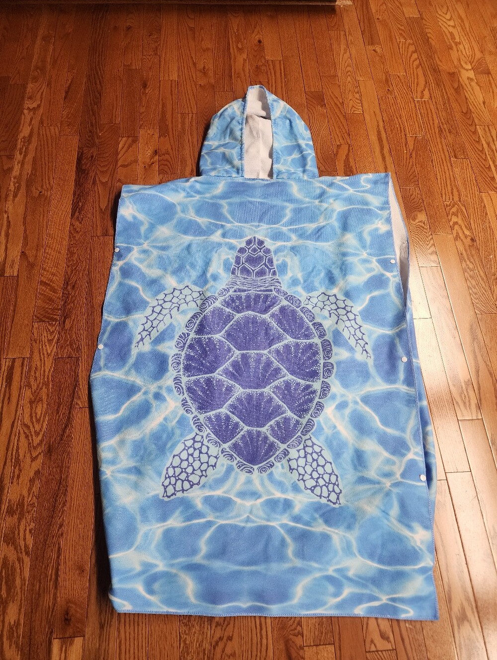 Kids Hooded Swim Towel Poncho with Turtle Print - Blue